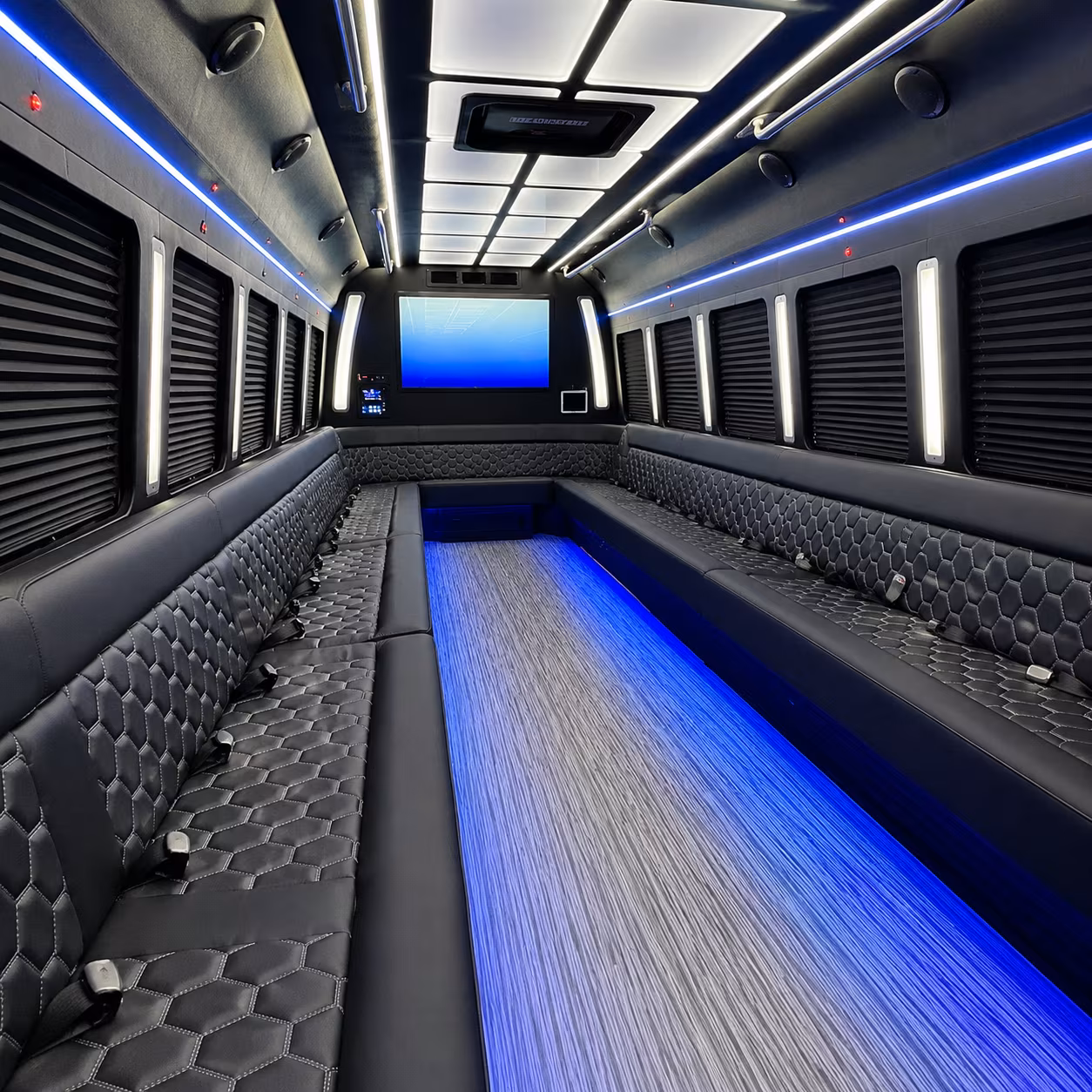 san leandro 50 passenger party bus inside